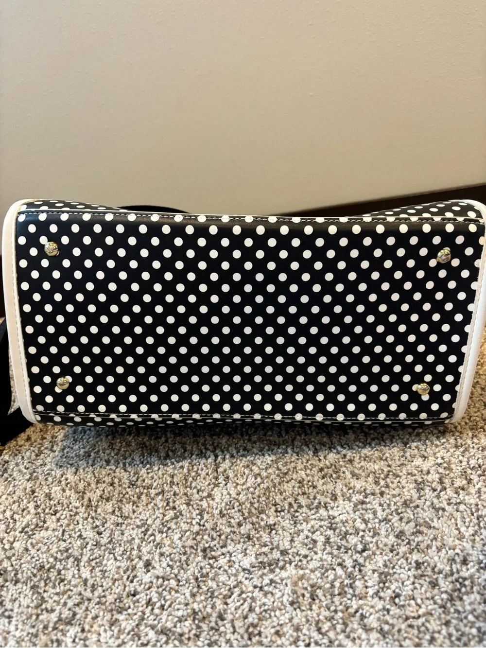 Betsey Johnson Black & White Polka Dot Tote with Pink Pom Charm - Picture 6 of 10
